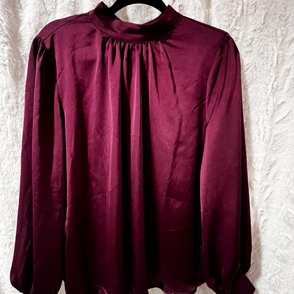 She and Sky Tops - SHE+SKY Burgundy high neck blouse with long sleeves SIZE LARGE